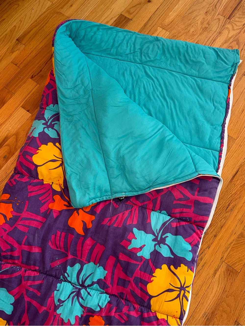 Vintage 80s Esprit Vibrant Teal & Floral  Sleeping Bag